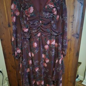 Eloquii Burgundy Floral Long Sleeve Dress